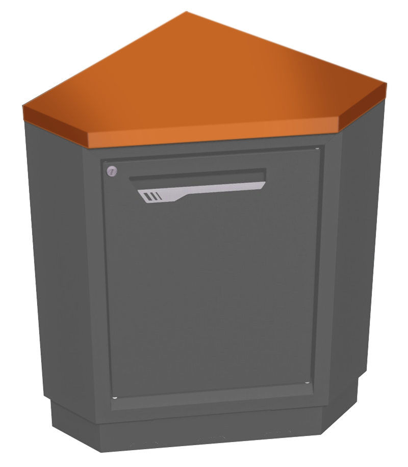 Plan de travail acier pour meuble d'angle sortant profondeur 600 - orange