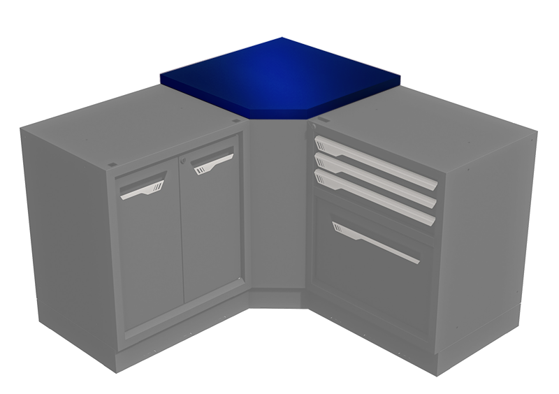 Plan de travail acier pour meuble d'angle entrant profondeur 600 - bleu