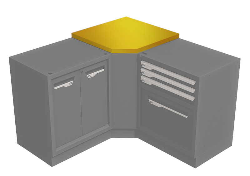 Plan de travail acier pour meuble d'angle entrant profondeur 600 - jaune