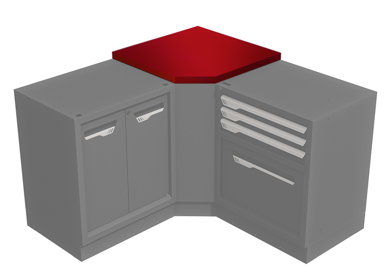 Plan de travail acier pour meuble d'angle entrant profondeur 600 - rouge